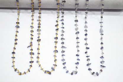 Iolite Organic Polished Irregular Flat Chips Rosary Beaded Chain , 2 - 3 mm , RB-5900