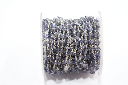 Iolite Organic Polished Irregular Flat Chips Rosary Beaded Chain , 2 - 3 mm , RB-5900
