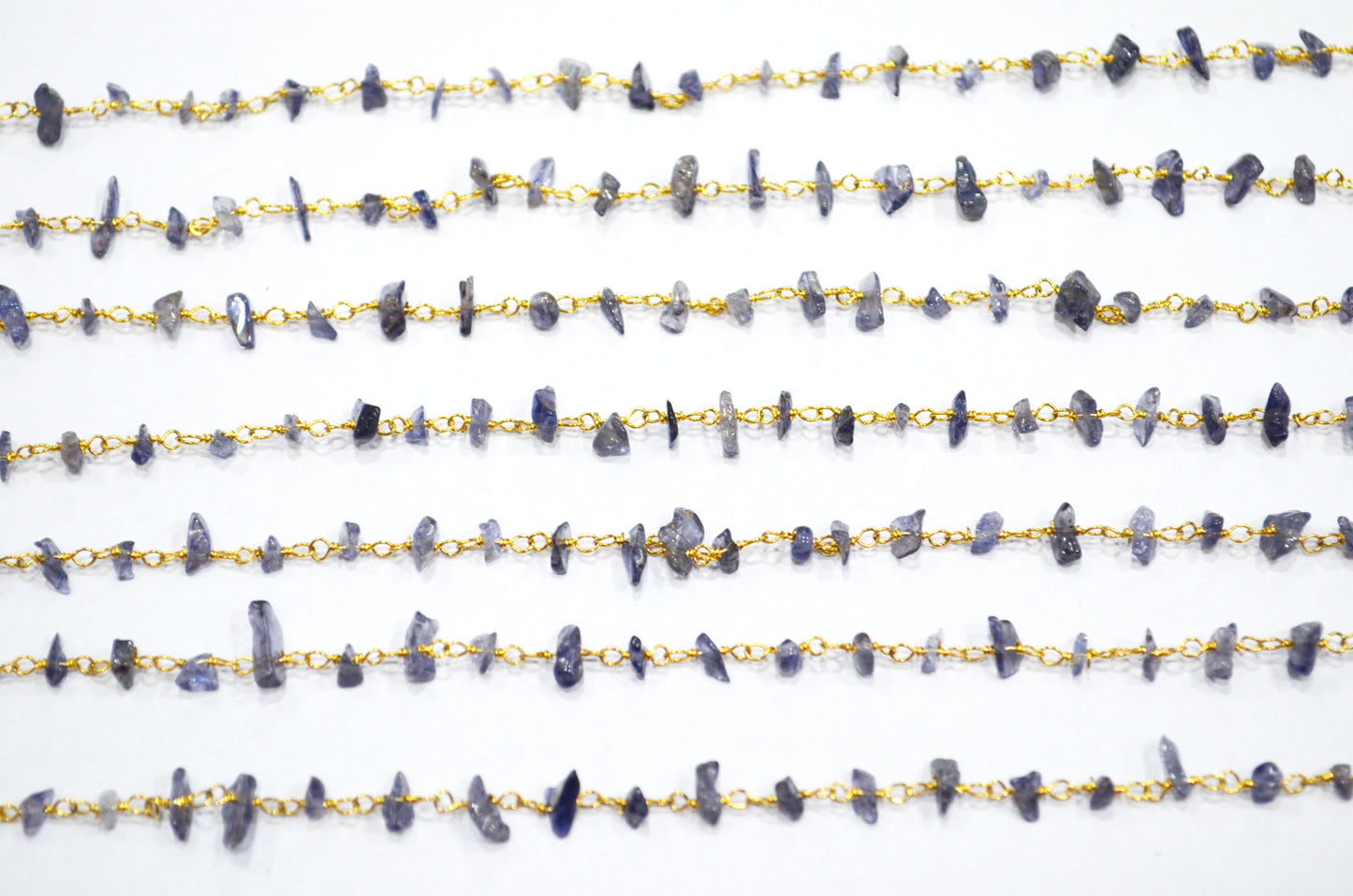 Iolite Organic Polished Irregular Flat Chips Rosary Beaded Chain , 2 - 3 mm , RB-5900