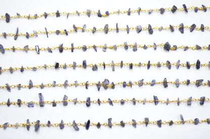 Iolite Organic Polished Irregular Flat Chips Rosary Beaded Chain , 2 - 3 mm , RB-5900