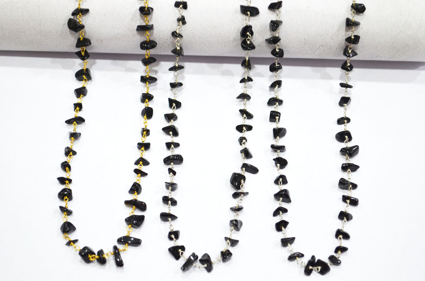 Black Onyx Organic Polished Irregular Flat Chips Rosary Beaded Chain , 3 - 5 mm , RB-5901