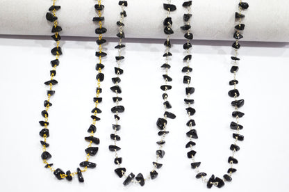 Black Onyx Organic Polished Irregular Flat Chips Rosary Beaded Chain , 3 - 5 mm , RB-5901