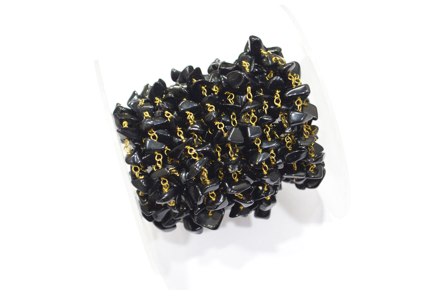 Black Onyx Organic Polished Irregular Flat Chips Rosary Beaded Chain , 3 - 5 mm , RB-5901