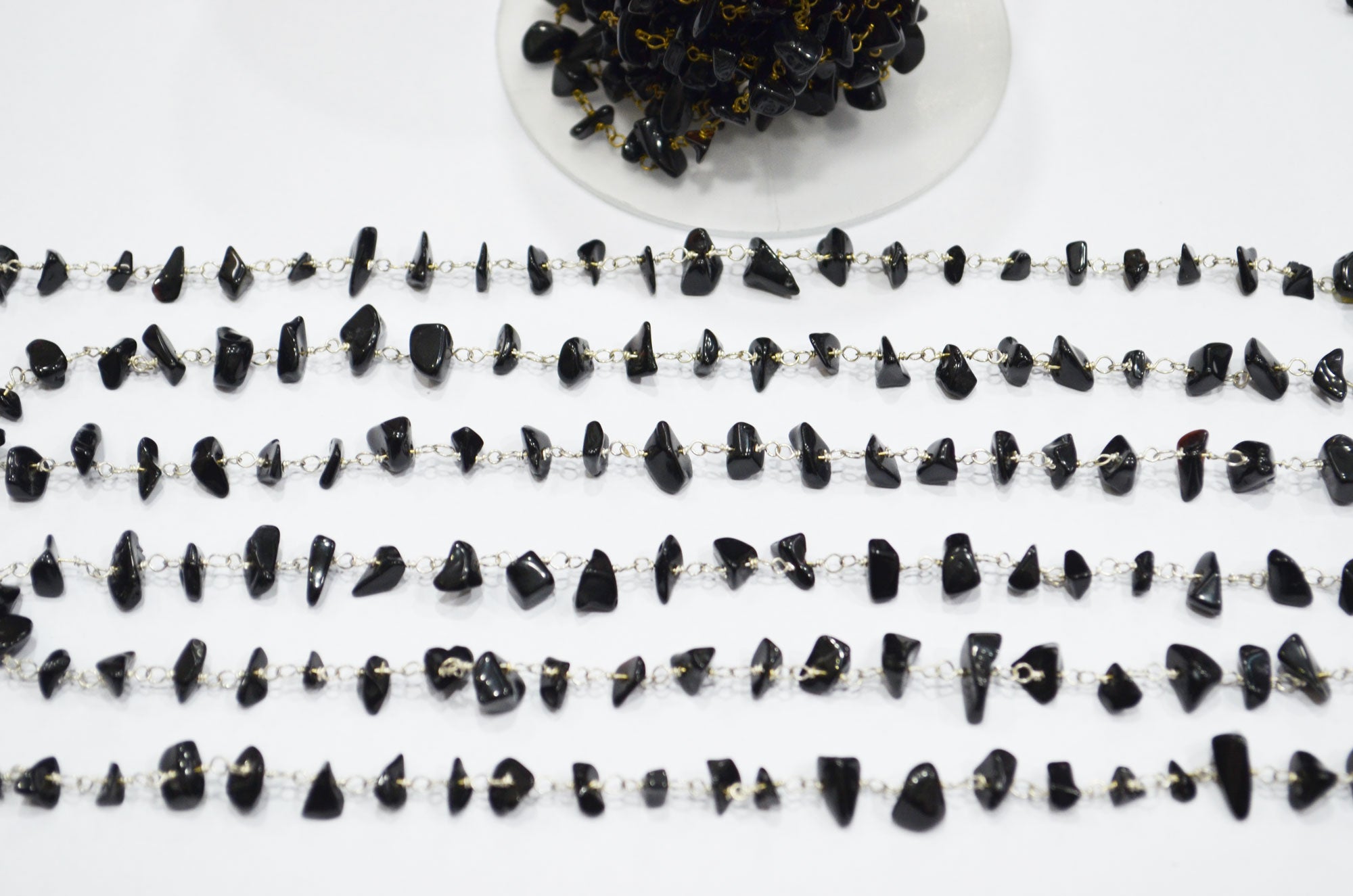 Black Onyx Organic Polished Irregular Flat Chips Rosary Beaded Chain , 3 - 5 mm , RB-5901