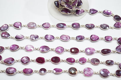 Ruby Colored Moonstone Faceted Slice Shape Connector Chain , 12 - 17 mm , RB-5902
