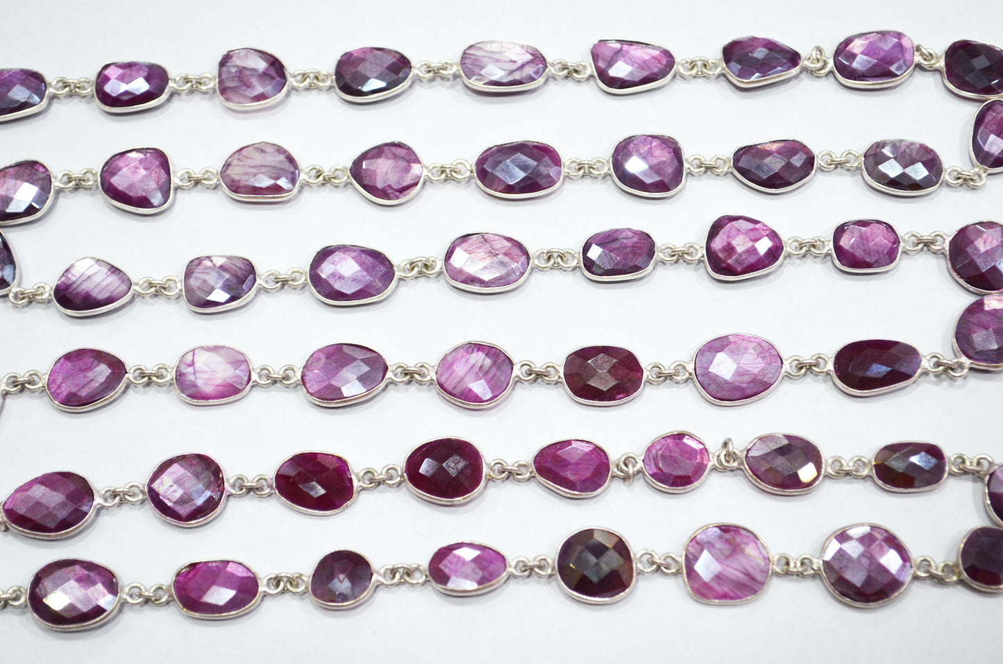 Ruby Colored Moonstone Faceted Slice Shape Connector Chain , 12 - 17 mm , RB-5902