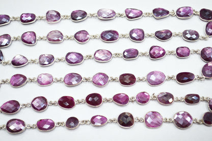 Ruby Colored Moonstone Faceted Slice Shape Connector Chain , 12 - 17 mm , RB-5902