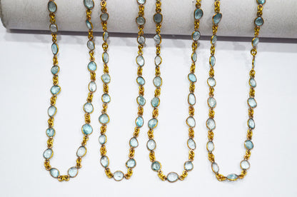 Natural Blue Zircon Free Form Shape Connector Chain , 4 - 6 mm , RB-5906