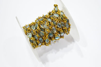 Natural Blue Zircon Free Form Shape Connector Chain , 4 - 6 mm , RB-5906