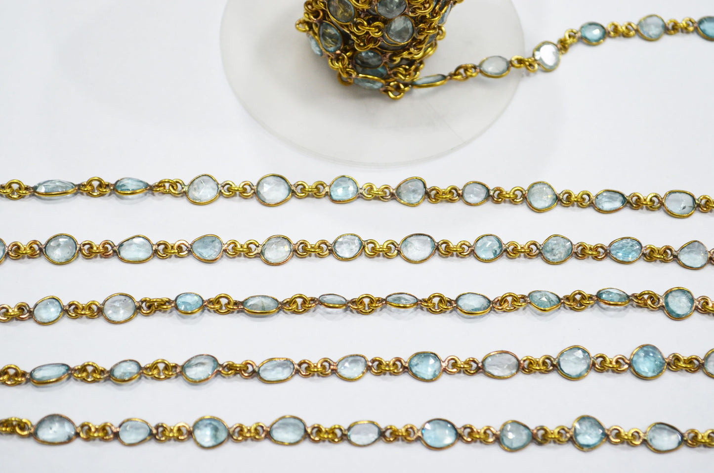 Natural Blue Zircon Free Form Shape Connector Chain , 4 - 6 mm , RB-5906