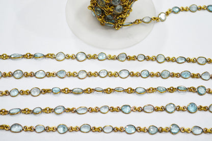 Natural Blue Zircon Free Form Shape Connector Chain , 4 - 6 mm , RB-5906