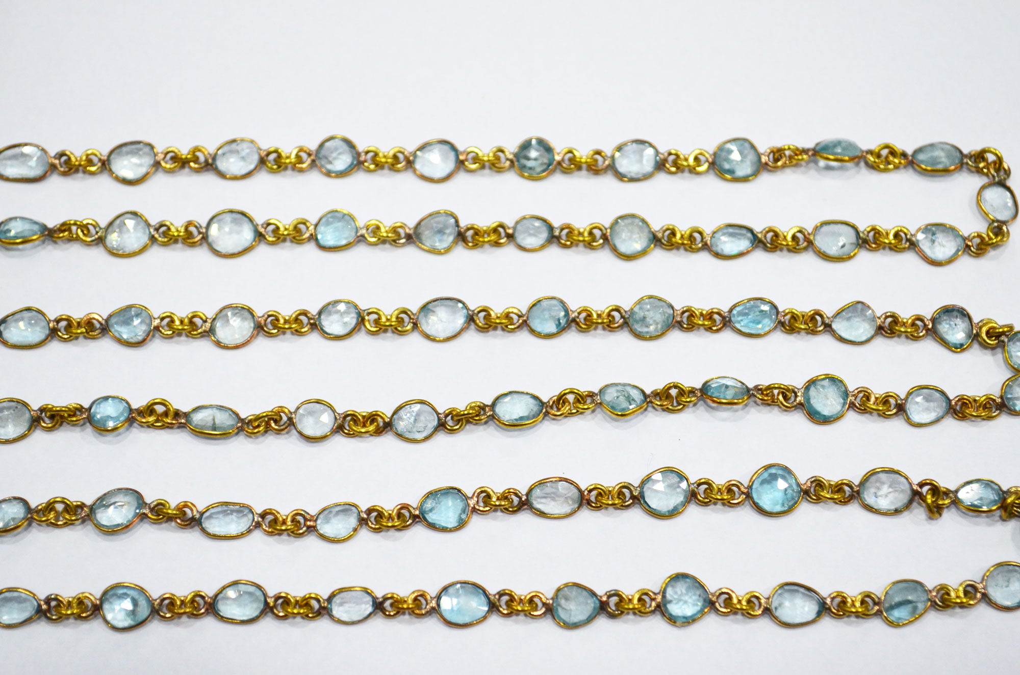 Natural Blue Zircon Free Form Shape Connector Chain , 4 - 6 mm , RB-5906