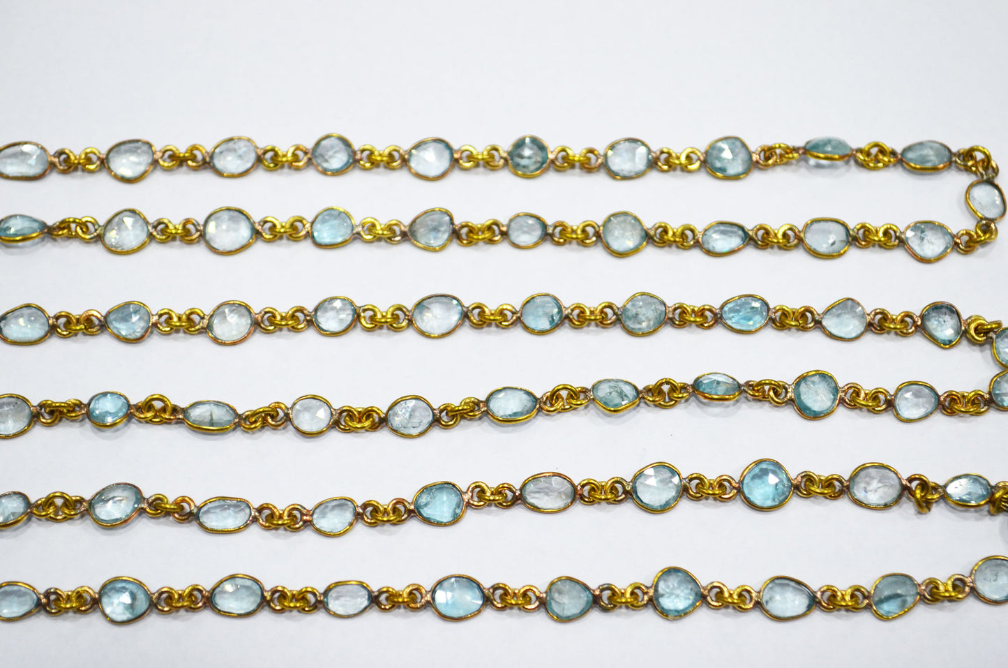 Natural Blue Zircon Free Form Shape Connector Chain , 4 - 6 mm , RB-5906