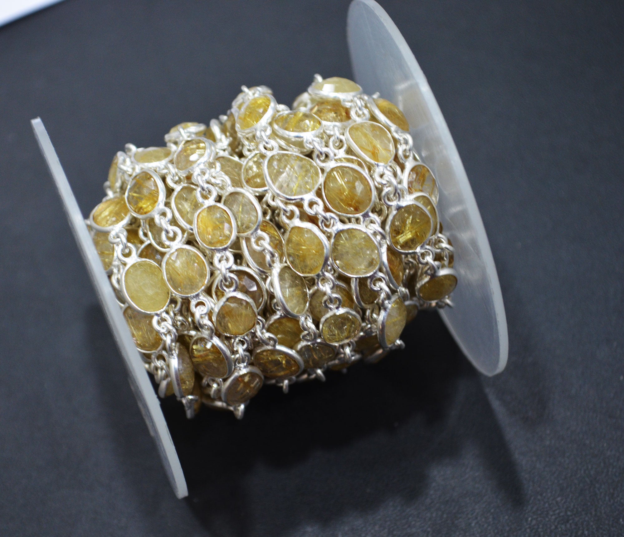 Natural Golden Rutile Faceted Free Form Shape Connector Chain , 6 - 9 mm , RB-5908