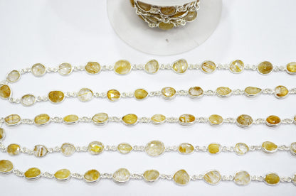 Natural Golden Rutile Faceted Free Form Shape Connector Chain , 6 - 9 mm , RB-5908