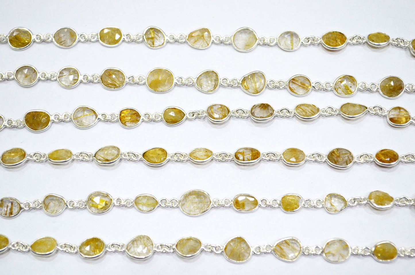 Natural Golden Rutile Faceted Free Form Shape Connector Chain , 6 - 9 mm , RB-5908