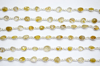 Natural Golden Rutile Faceted Free Form Shape Connector Chain , 6 - 9 mm , RB-5908