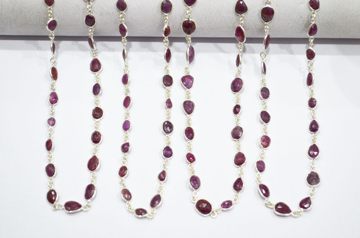 Natural Ruby Faceted Free Form Shape Connector Chain , 4 - 6 mm , RB-5909