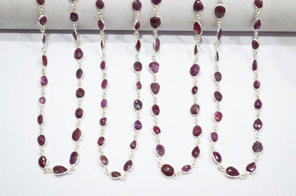 Natural Ruby Faceted Free Form Shape Connector Chain , 4 - 6 mm , RB-5909