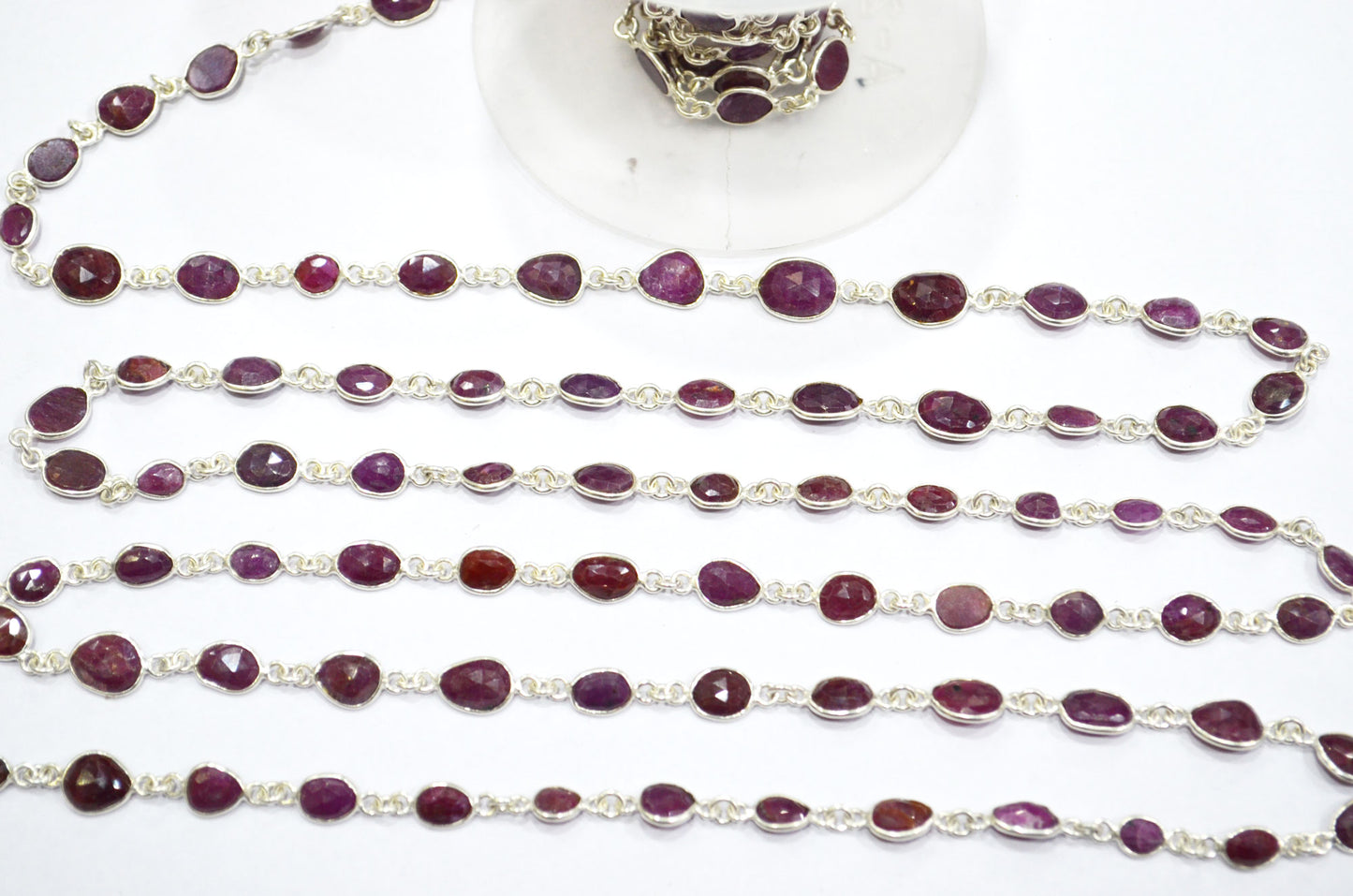 Natural Ruby Faceted Free Form Shape Connector Chain , 4 - 6 mm , RB-5909