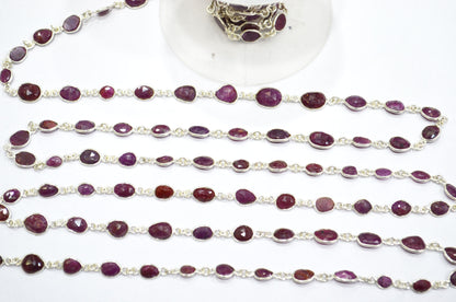 Natural Ruby Faceted Free Form Shape Connector Chain , 4 - 6 mm , RB-5909