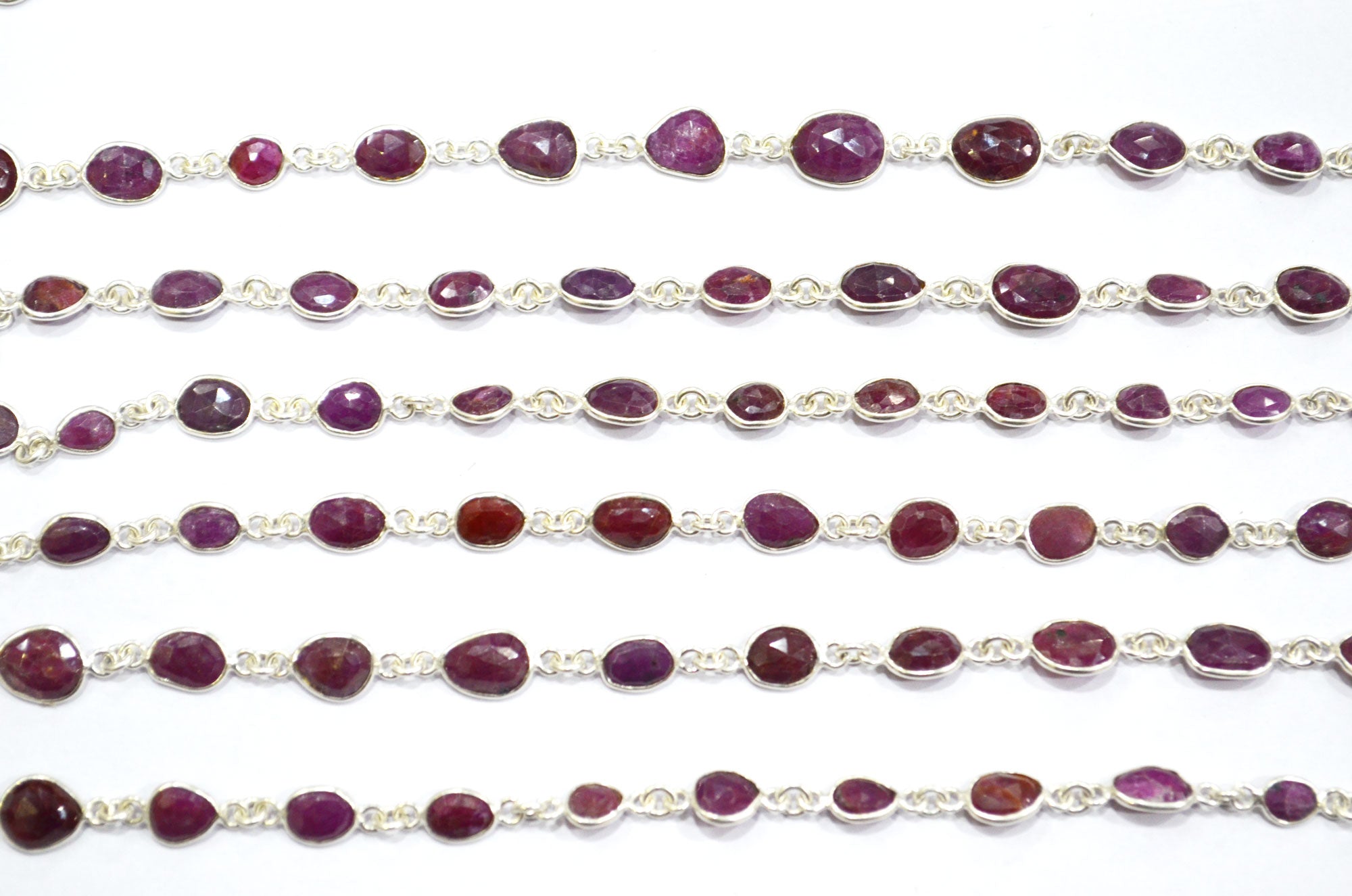 Natural Ruby Faceted Free Form Shape Connector Chain , 4 - 6 mm , RB-5909