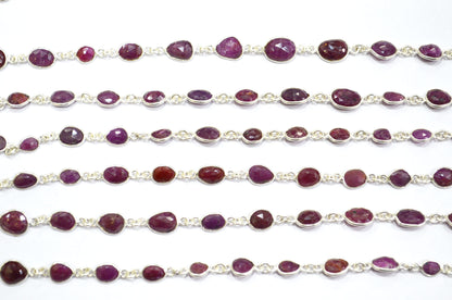 Natural Ruby Faceted Free Form Shape Connector Chain , 4 - 6 mm , RB-5909