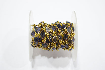 Natural Iolite Faceted Free Form Shape Connector Chain , 5 - 7 mm , RB-5910