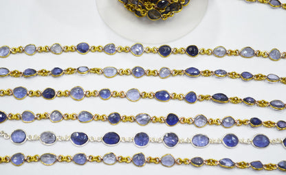 Natural Iolite Faceted Free Form Shape Connector Chain , 5 - 7 mm , RB-5910