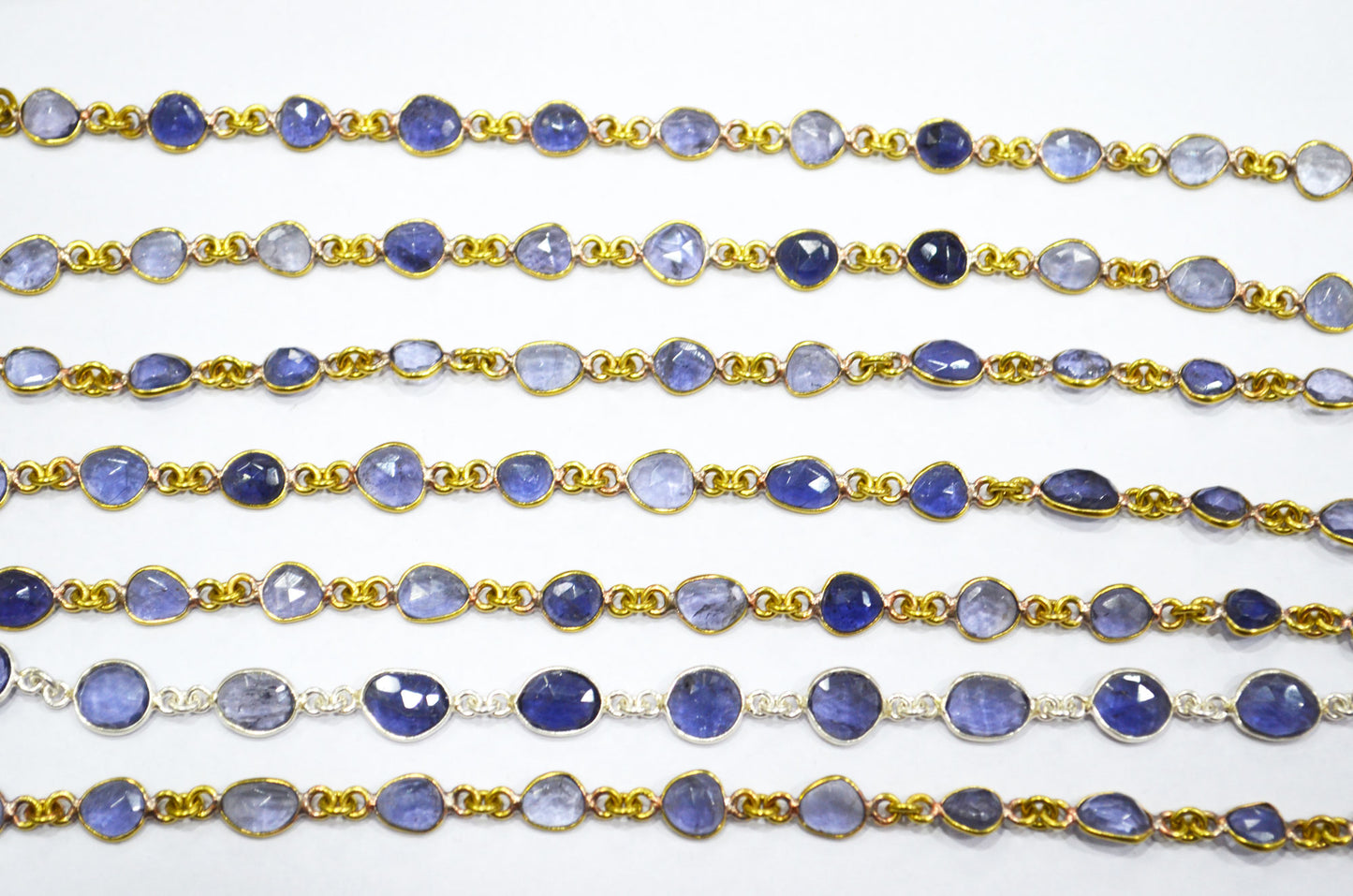 Natural Iolite Faceted Free Form Shape Connector Chain , 5 - 7 mm , RB-5910