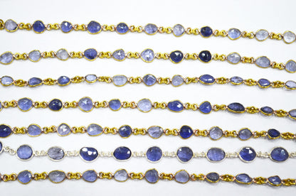 Natural Iolite Faceted Free Form Shape Connector Chain , 5 - 7 mm , RB-5910