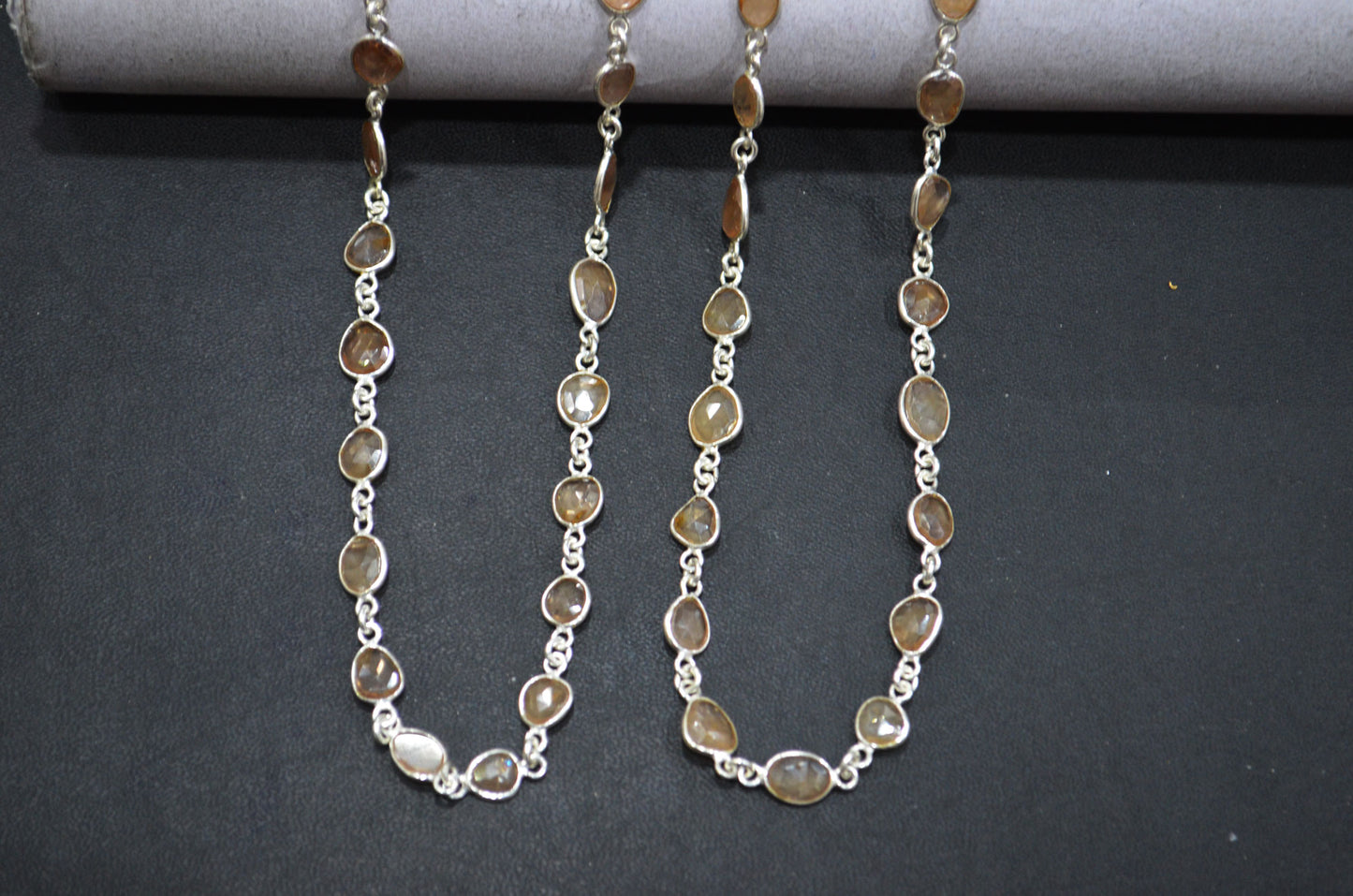 Natural Champagne Zircon Faceted Free Form Shape Connector Chain , 5 - 7 mm , RB-5911