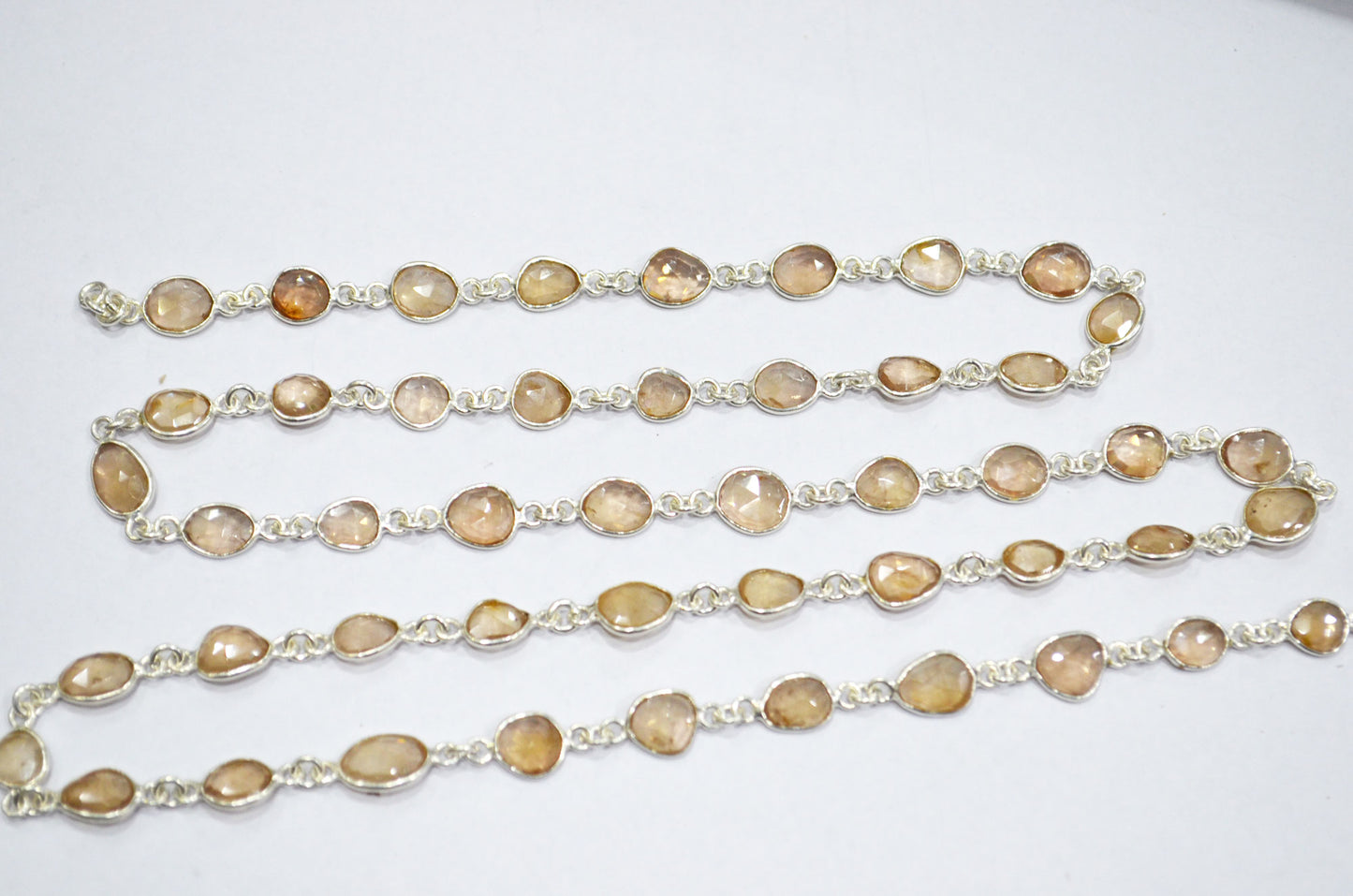 Natural Champagne Zircon Faceted Free Form Shape Connector Chain , 5 - 7 mm , RB-5911