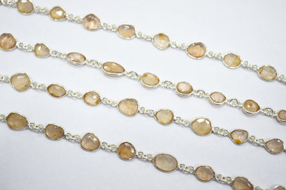 Natural Champagne Zircon Faceted Free Form Shape Connector Chain , 5 - 7 mm , RB-5911