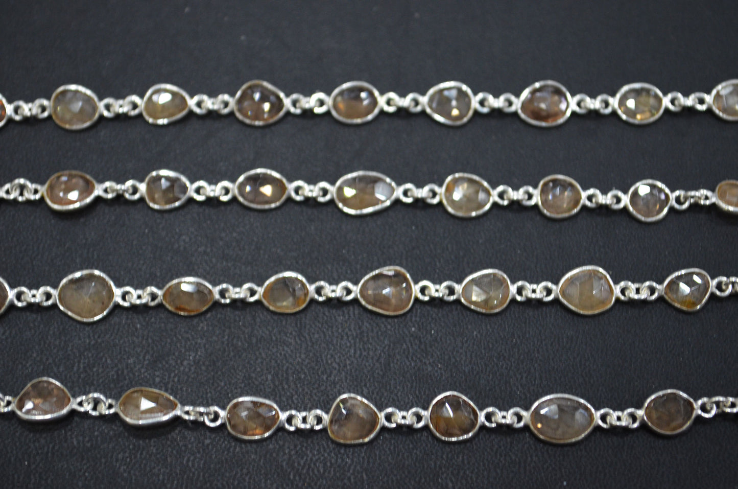 Natural Champagne Zircon Faceted Free Form Shape Connector Chain , 5 - 7 mm , RB-5911
