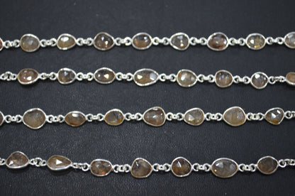 Natural Champagne Zircon Faceted Free Form Shape Connector Chain , 5 - 7 mm , RB-5911