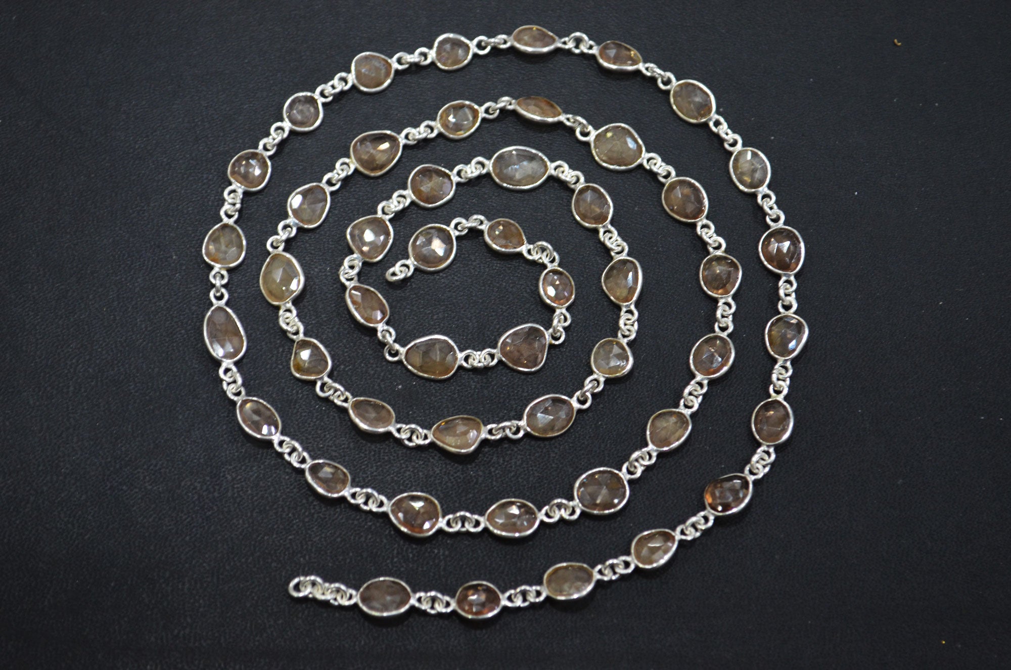 Natural Champagne Zircon Faceted Free Form Shape Connector Chain , 5 - 7 mm , RB-5911