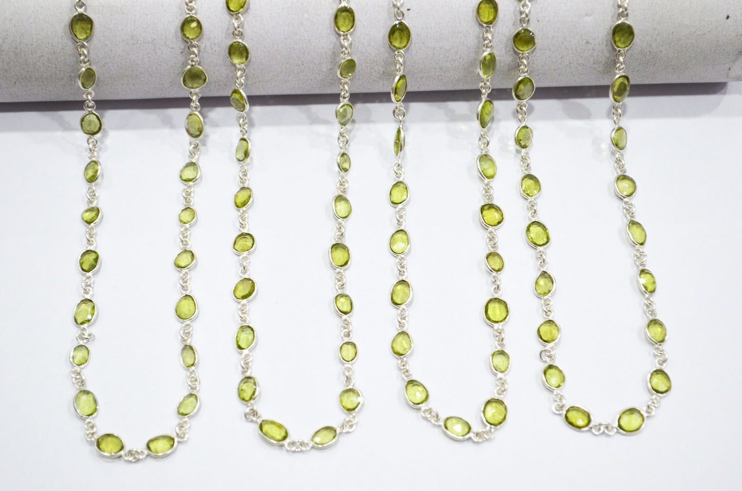 Natural Peridot Faceted Free Form Shape Connector Chain , 5 - 7 mm , RB-5912