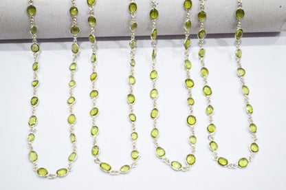 Natural Peridot Faceted Free Form Shape Connector Chain , 5 - 7 mm , RB-5912