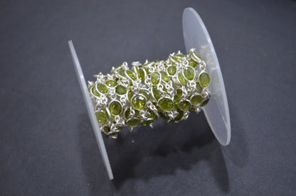 Natural Peridot Faceted Free Form Shape Connector Chain , 5 - 7 mm , RB-5912