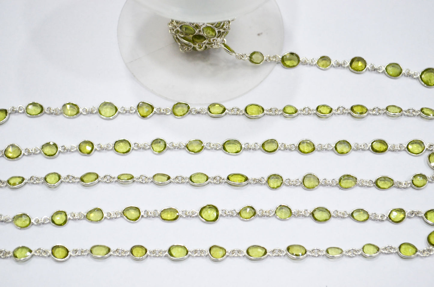 Natural Peridot Faceted Free Form Shape Connector Chain , 5 - 7 mm , RB-5912