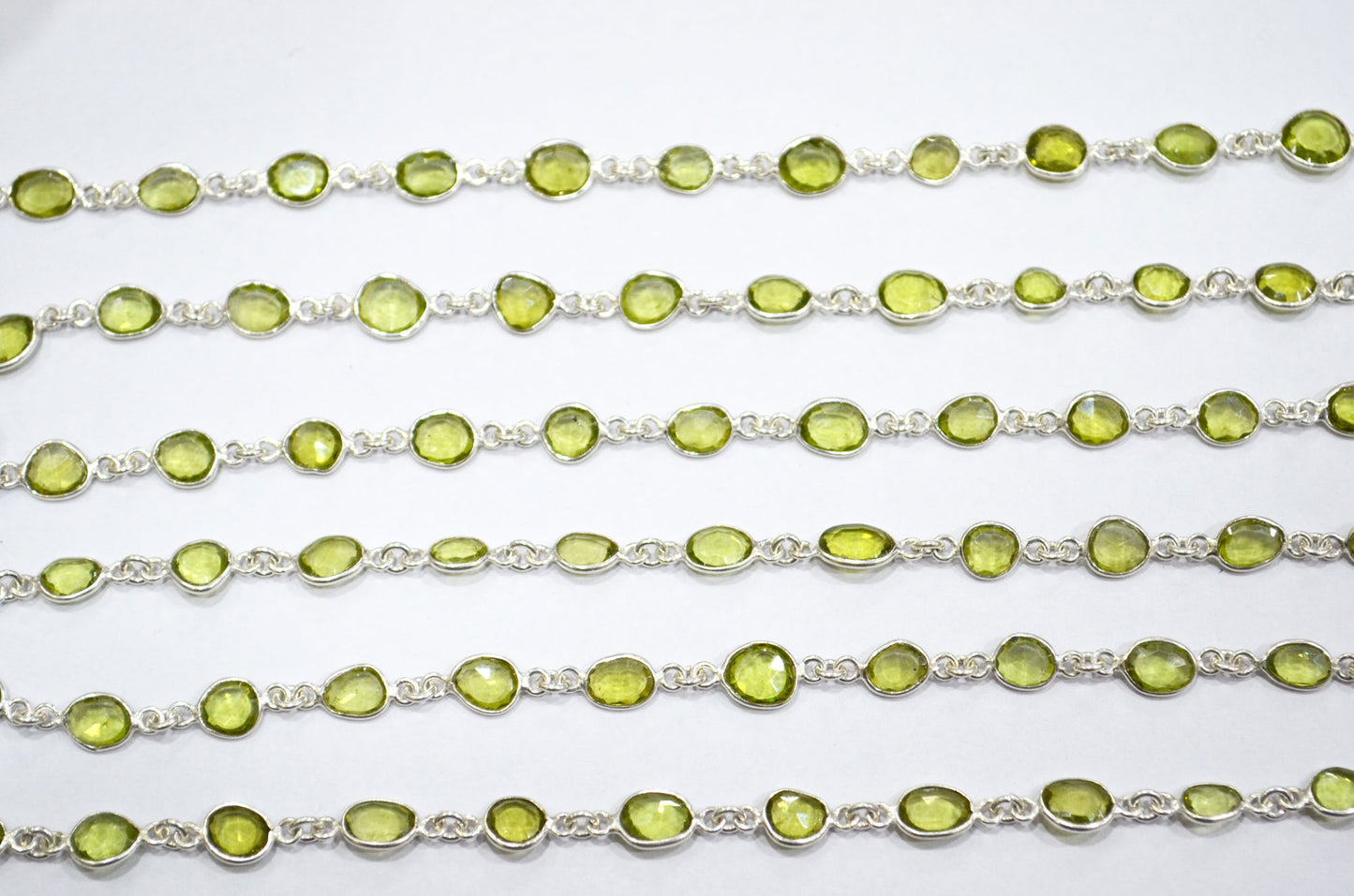 Natural Peridot Faceted Free Form Shape Connector Chain , 5 - 7 mm , RB-5912