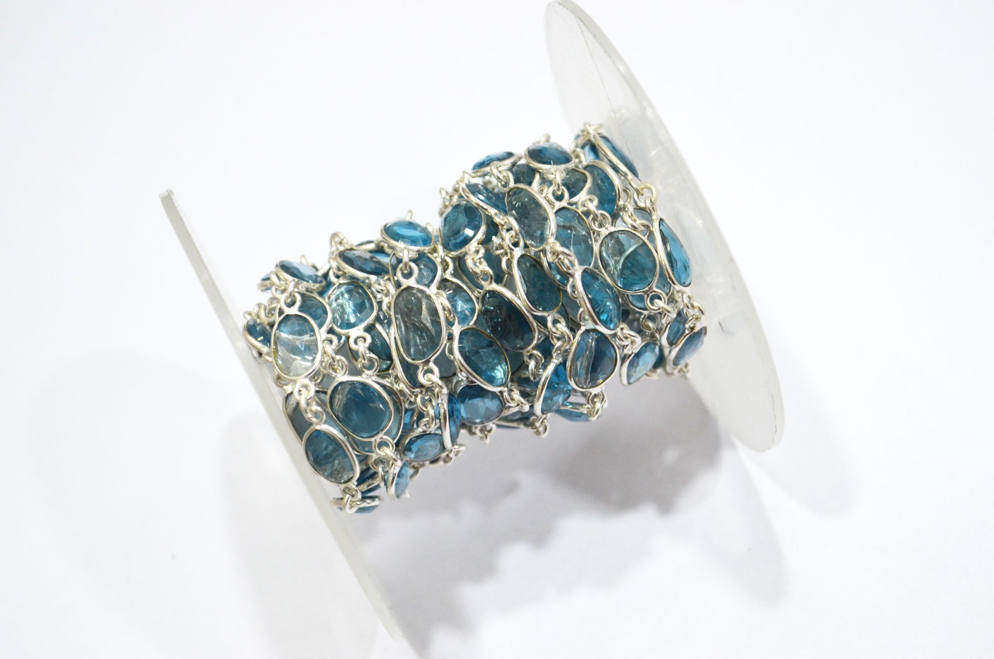 Natural London Blue Topaz Faceted Free Form Shape Connector Chain , 5 - 7 mm , RB-5913