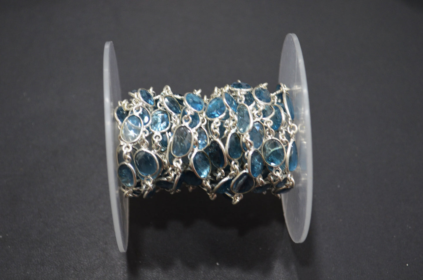 Natural London Blue Topaz Faceted Free Form Shape Connector Chain , 5 - 7 mm , RB-5913