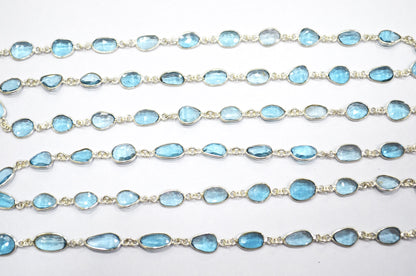 Natural London Blue Topaz Faceted Free Form Shape Connector Chain , 5 - 7 mm , RB-5913