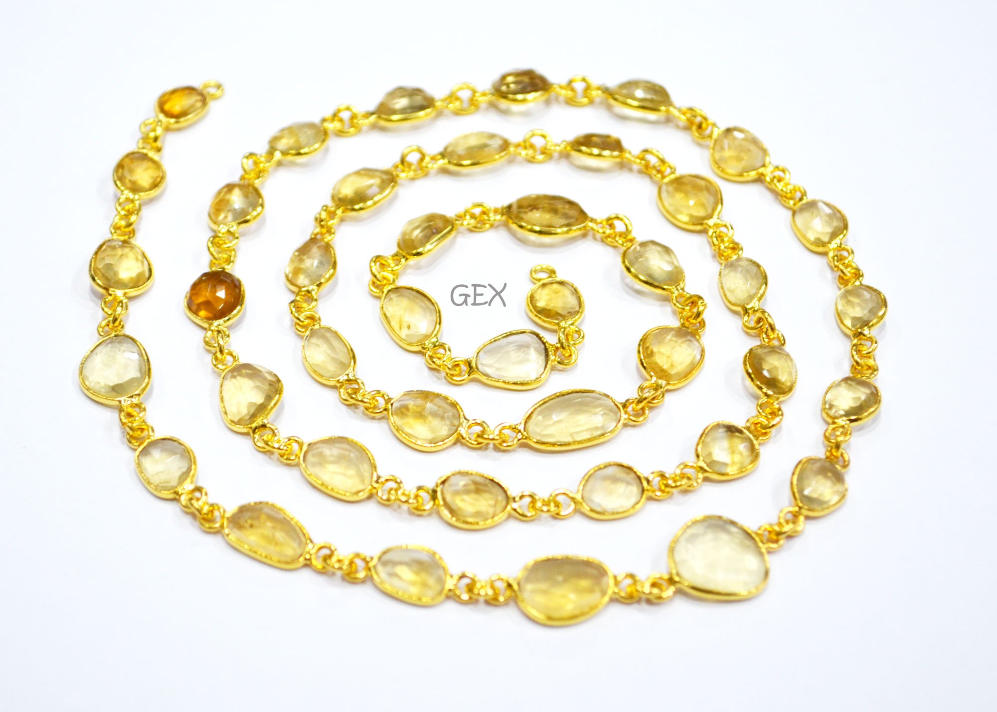 Natural Citrine Faceted Slice Shape Connector Chain  , 6 - 11 mm , RB-5914