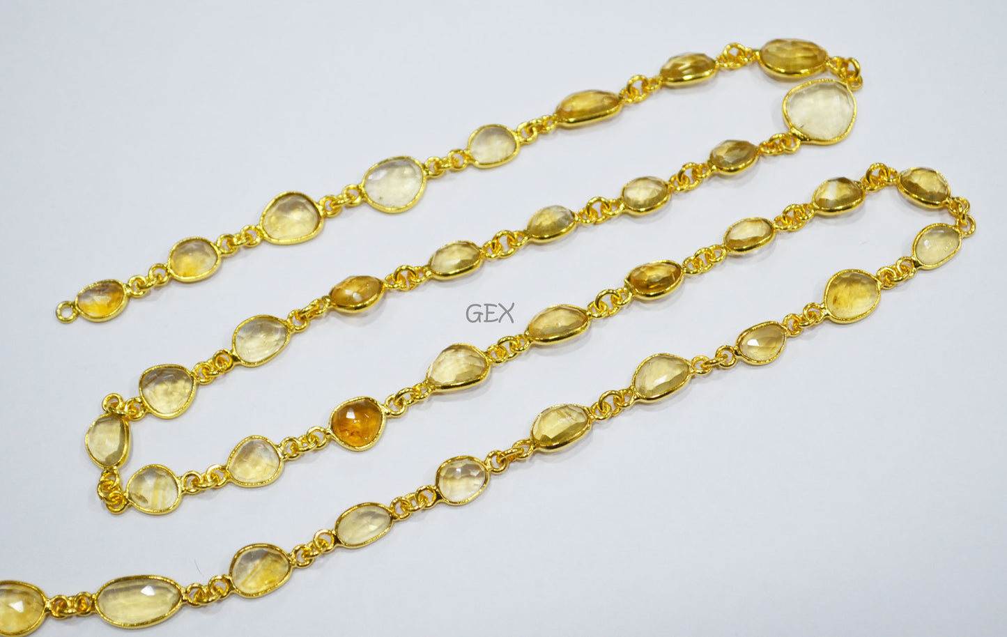 Natural Citrine Faceted Slice Shape Connector Chain  , 6 - 11 mm , RB-5914