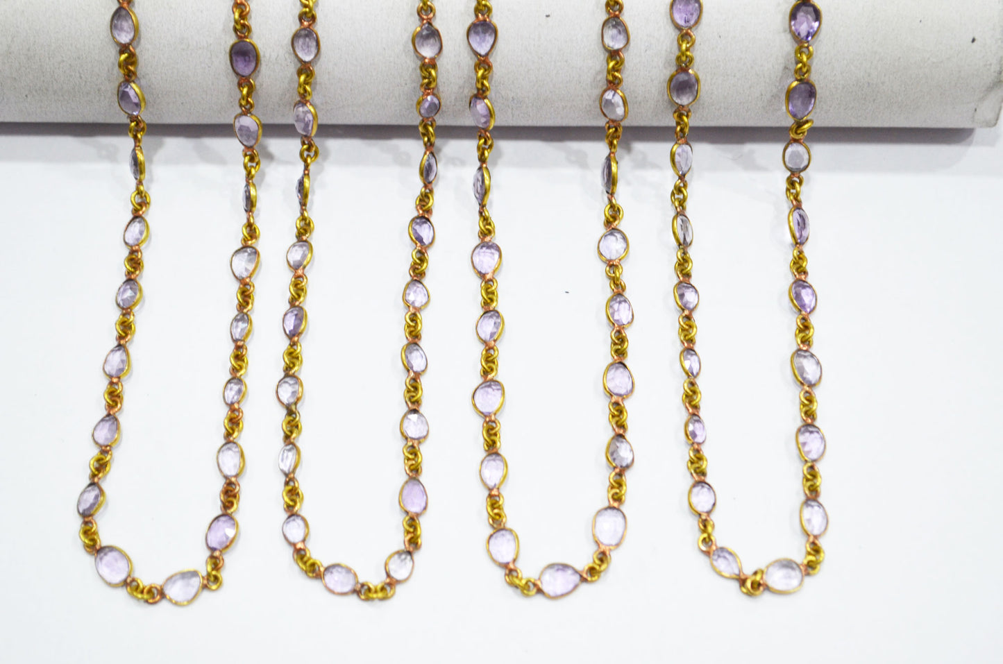 Natural Pink Amethyst Faceted Free Form Shape Connector Chain , 6 - 9 mm , RB-5915