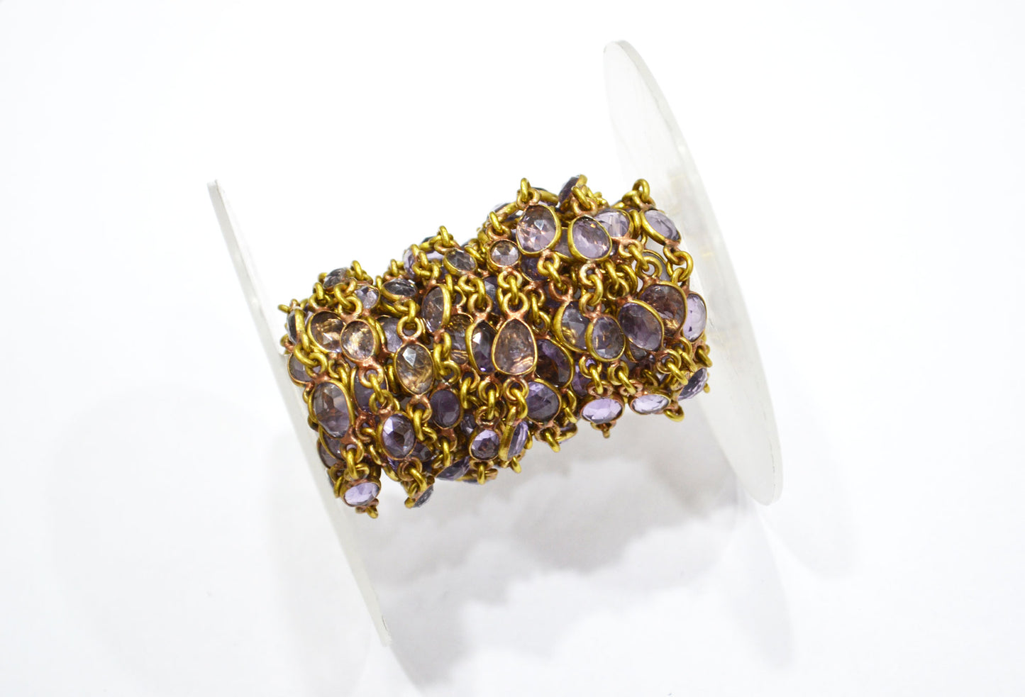 Natural Pink Amethyst Faceted Free Form Shape Connector Chain , 6 - 9 mm , RB-5915