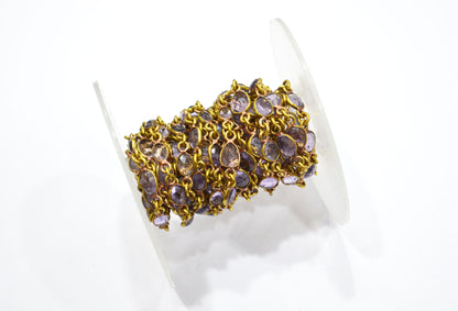 Natural Pink Amethyst Faceted Free Form Shape Connector Chain , 6 - 9 mm , RB-5915